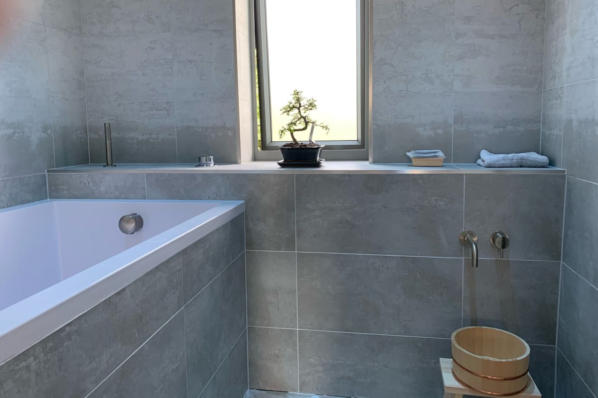 Space saving deep soaking tub in the new bathroom in Cambridgeshire